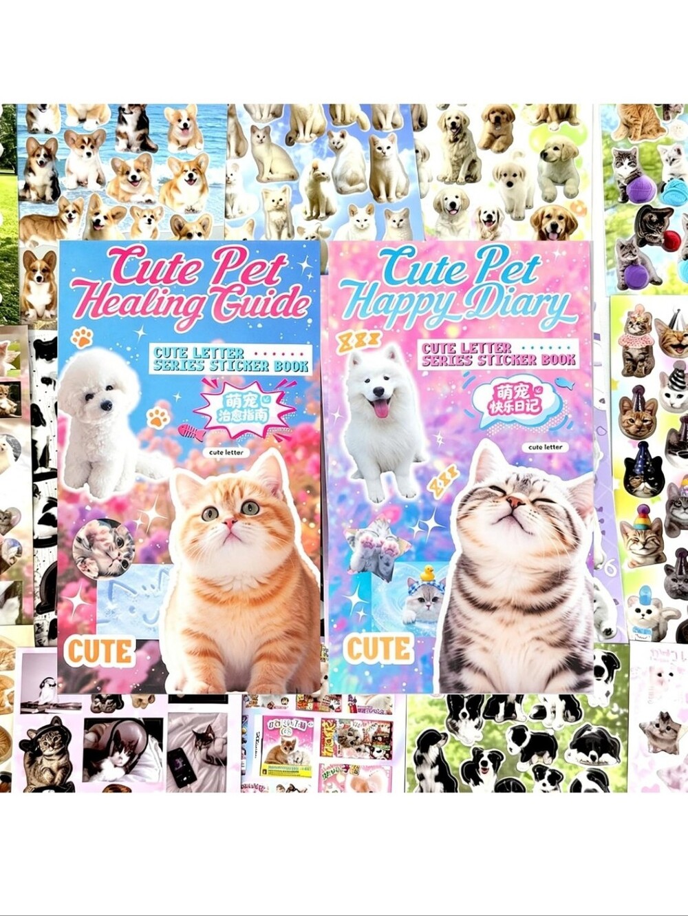 Cute Pet Happy Diary & Healing Guide Sticker Book - Blue/Pink